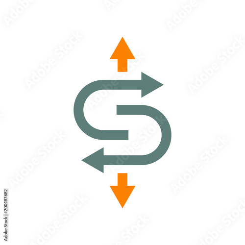 Logotipo flechas en rotacion y flechas arriba y abajo en gris y naranja