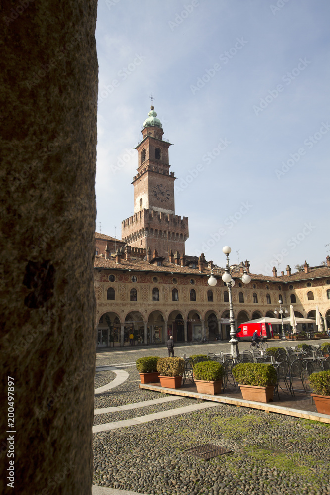 Vigevano, Italy, Lombardy,04/10/2018 view of renaissance monumental central square