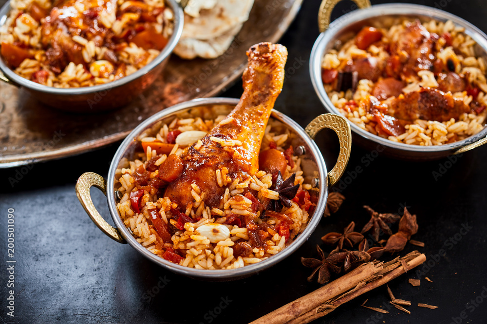 Individual servings of spicy Arabian kabsa Individual servings of spicy Arabian kabsa