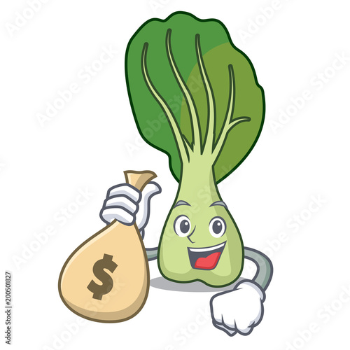 With money bag bok choy character cartoon