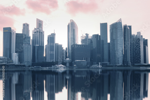 Modern city business district skyline in Singapore.