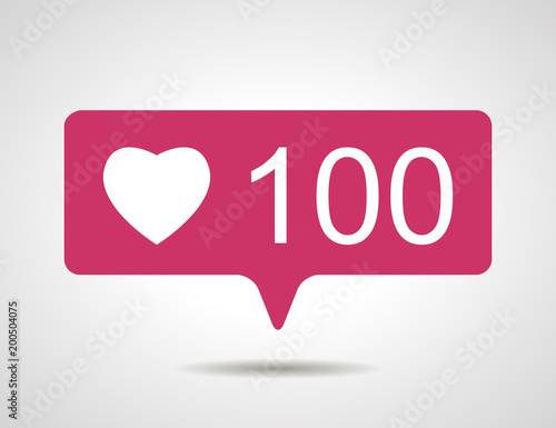 illustration of flat pink hundred like heart social media icon o
