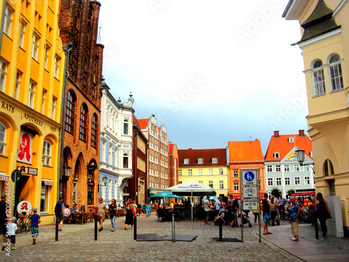 STRALSUND, GERMANY, August 2014 - Market square with colourful ancient buildings