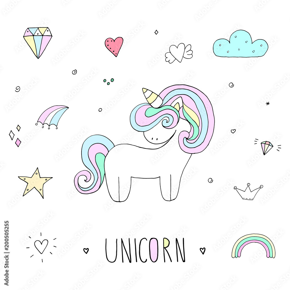 Fototapeta premium Cute unicorn print for kids. Vector illustration