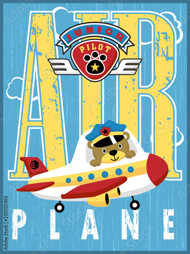 Airplane and logo cartoon vector with little pilot on alphabet background