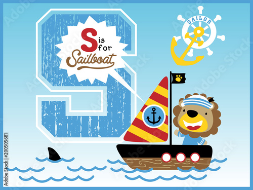 sailing with funny sailor cartoon vector, little sailboat