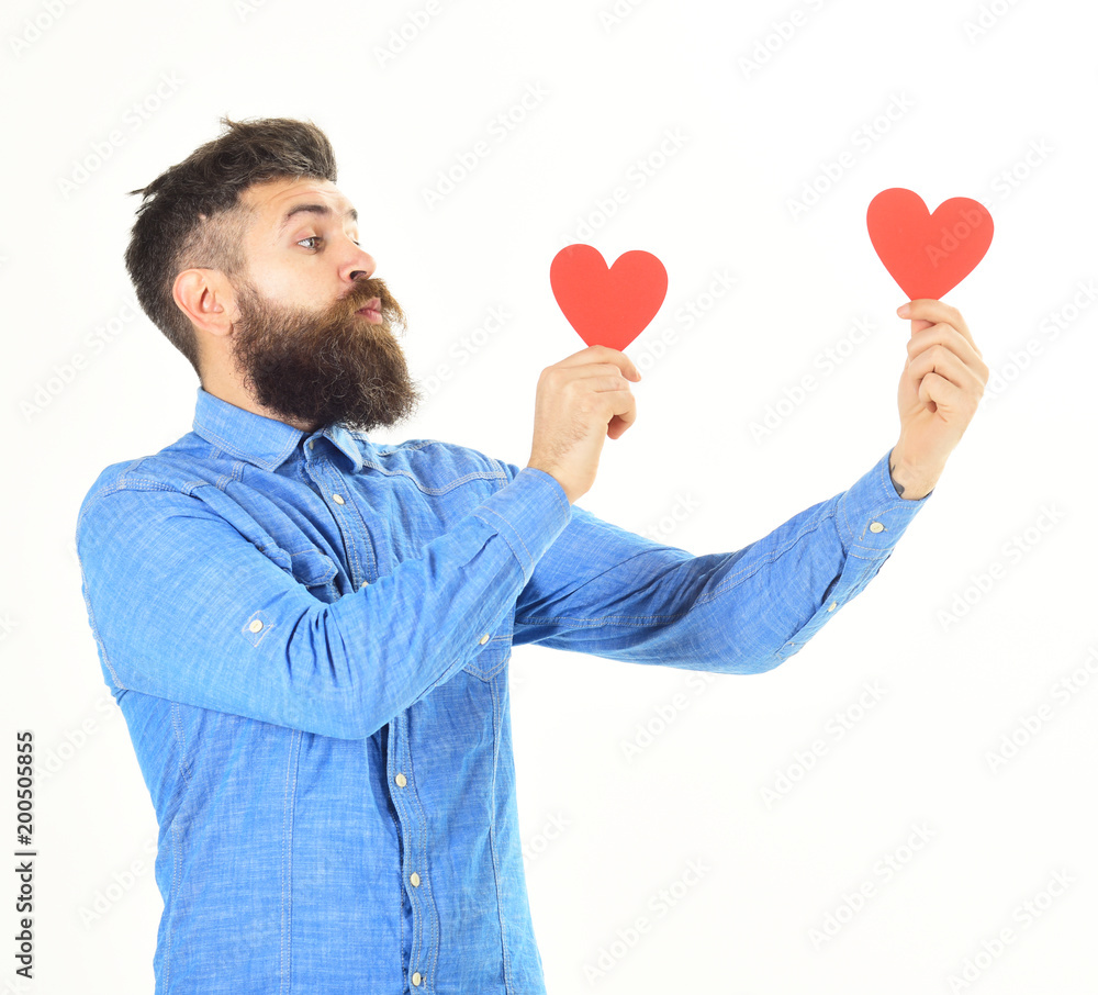 Romantic feelings and love concept. Man with beard Romantic feelings and love concept. Man with beard