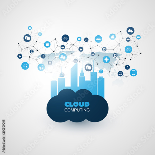 Cloud Computing and Smart City Design Concept - Digital Network Connections, Technology Background