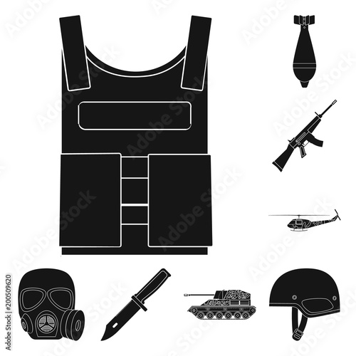 Army and armament black icons in set collection for design. Weapons and equipment vector symbol stock web illustration.