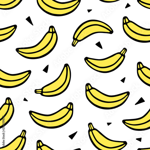 Banana seamless vector pattern in sketch style. Hand drawing print on white background.