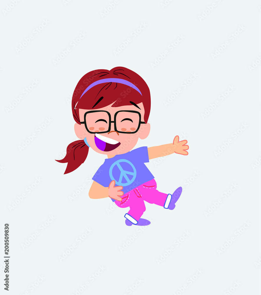 White girl with glasses laughing while teaching something to his left. White girl with glasses laughing while teaching something to his left.