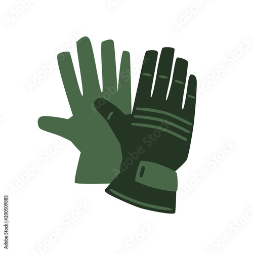 Green protective gloves. Vector flat icon illustration, isolated on white background.