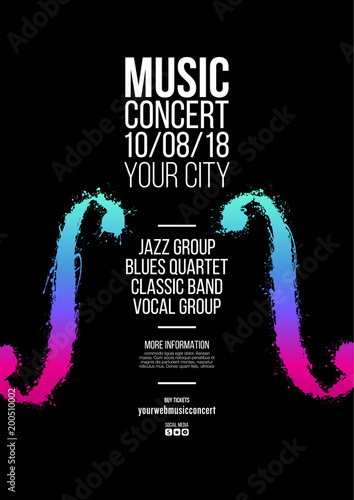 Poster idea for music event, with symbols of the violin or double bass instrument. Symbols with spots. Of artistic background.