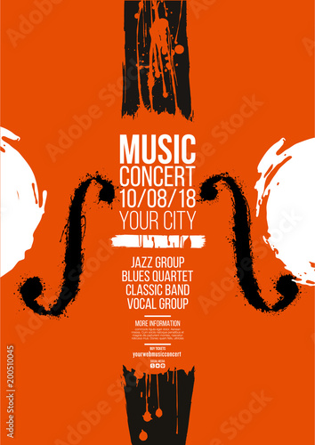 Poster idea for music event, with symbols of the violin or double bass instrument. Symbols with spots. Of artistic background.