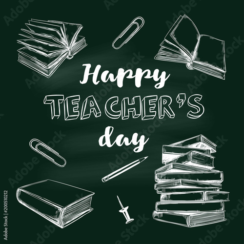 Happy teachers day banner. Vector hand drawn illustration