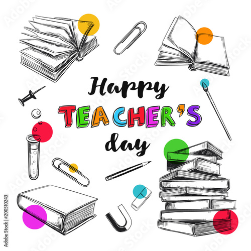 Happy teachers day banner. Vector hand drawn illustration