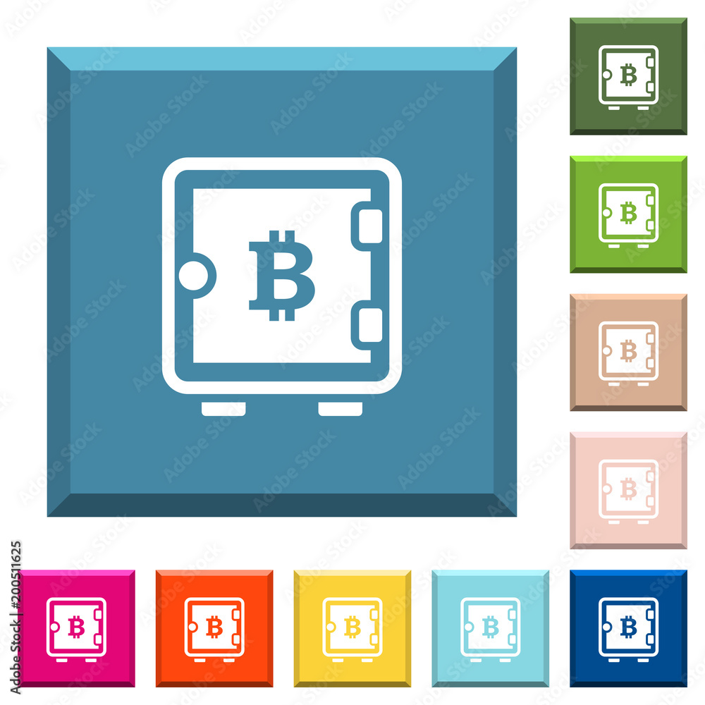 Bitcoin strong box white icons on edged square buttons