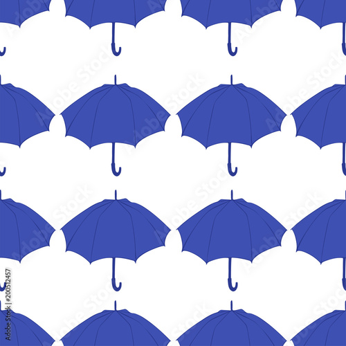 Seamless pattern with doodle umbrellas. For fabric  textile  wallpaper  wrapping paper. Vector Illustration. Hand drawn sketch. Blue elements on white background.