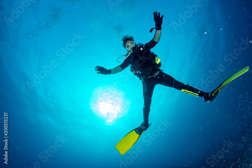 Photography Scuba diver smiling underwater selfie portrait in the ocean