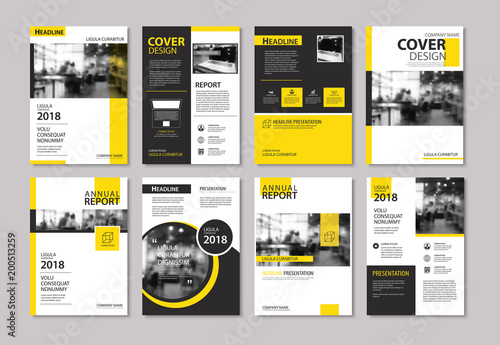Set of yellow cover and layout brochure, flyer, poster, annual report, design templates. Use for business book, magazine, presentation, portfolio, corporate background. photo