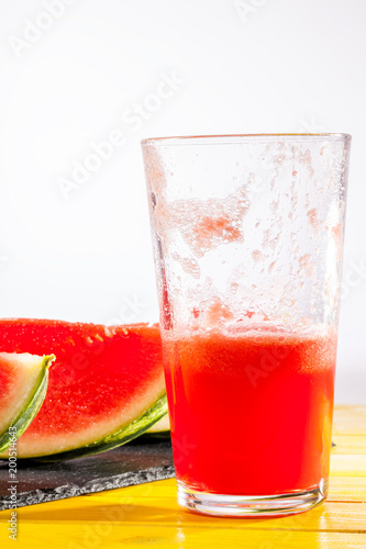 Cooling summer vegan fruit drink. Vegetarian watermelon smoothie.