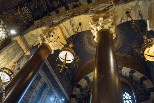 Inside view of the Chapel of Charlemagne Aachen Cathedral with Byzantine architecture, the Roman Catholic Church in Germany photo