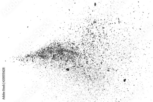 Black coal dust with pieces isolated on white background and texture, top view