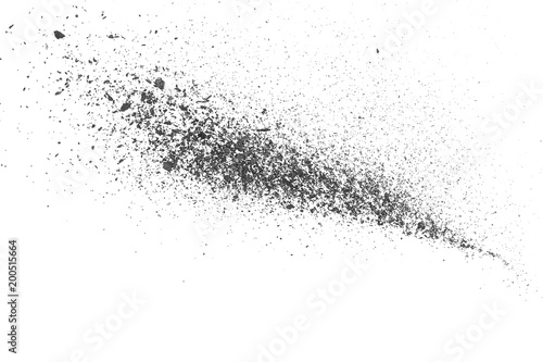 Black coal dust with pieces isolated on white background and texture, top view