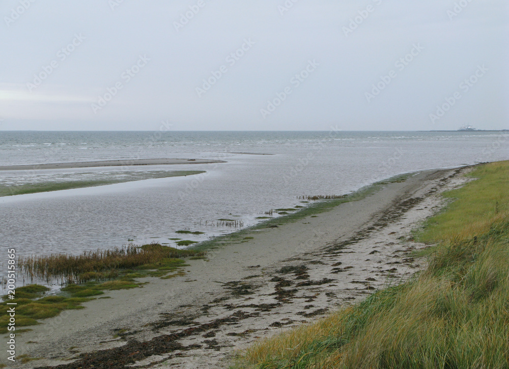 Laesoe / Denmark: Coastline at Vester Nyland in the southwest of the island on a grey and dreary day in October