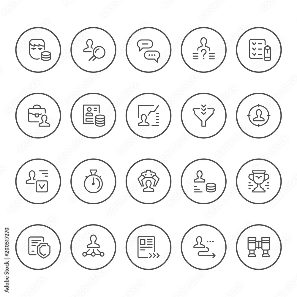 Set round line icons of recruiting Set round line icons of recruiting