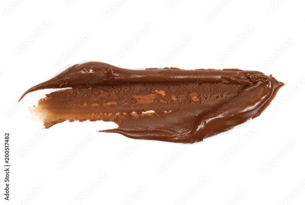 Cream chocolate spreading isolated on white background, with clipping path, top view Cream chocolate spreading isolated on white background, with clipping path, top view