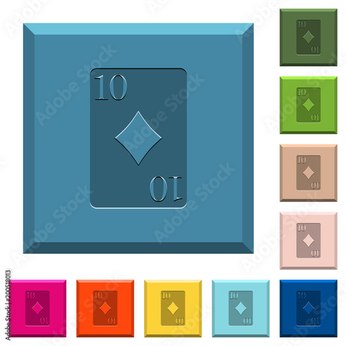 Ten of diamonds card engraved icons on edged square buttons © botond1977