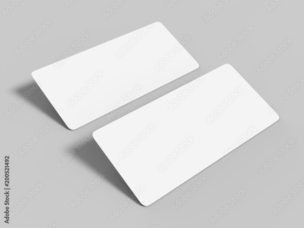 Mock up template blank white empty rounded corners gift voucher card on the grey background. For graphic design or presentation, 3D rendering illustration. Mock up template blank white empty rounded corners gift voucher card on the grey background. For graphic design or presentation, 3D rendering illustration.