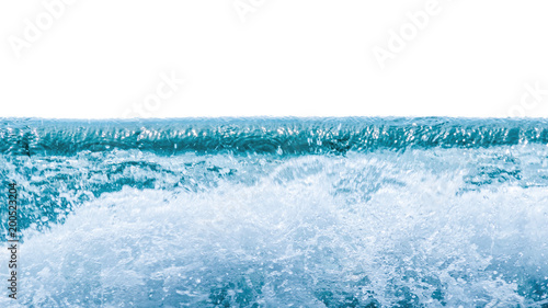 Clear blue sea wave make splashing with white bubble on white background with clipping path
