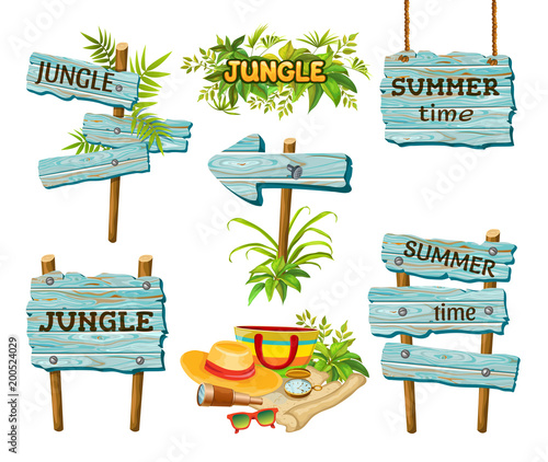Blank wooden for message. Cartoon wooden  sign board retro style with shabby paint. Vector illustration.
