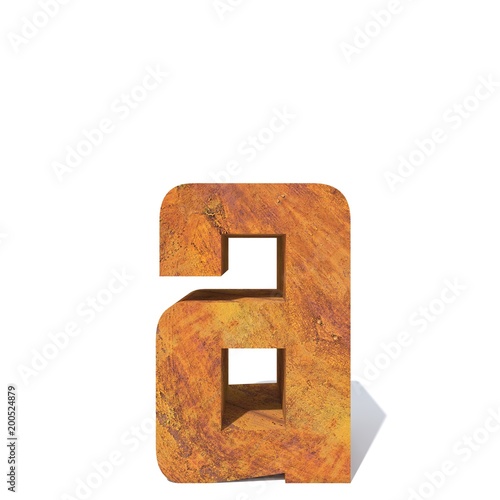 Conceptual old rusted metal font or type, iron or steel industry piece isolated white background. Educative rusty material, aged vintage surface, worn damaged object as 3D illustration rough surface