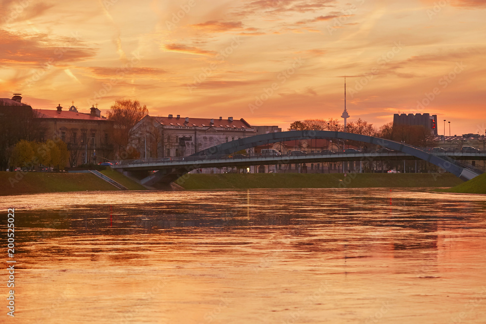 Vilnius, Lithuania The Neris River at sunset. cityscape. Vilnius, Lithuania The Neris River at sunset. cityscape.