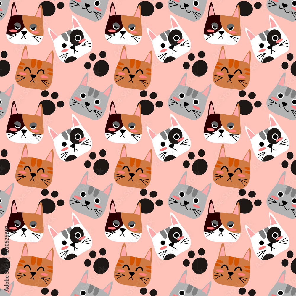 Cute cat face seamless pattern vector. Cute cat face seamless pattern vector.