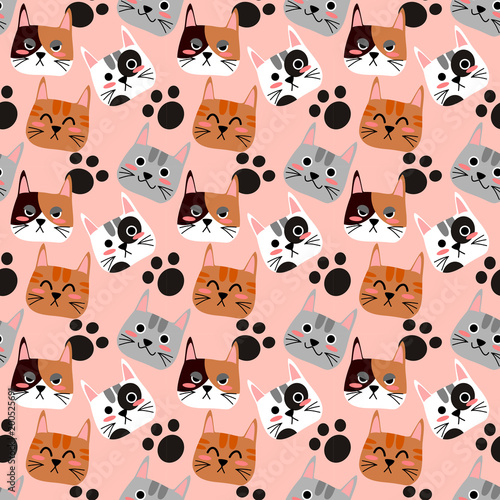 Cute cat face seamless pattern vector.