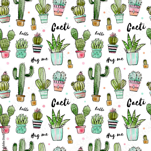Lovely cactus seamless pattern