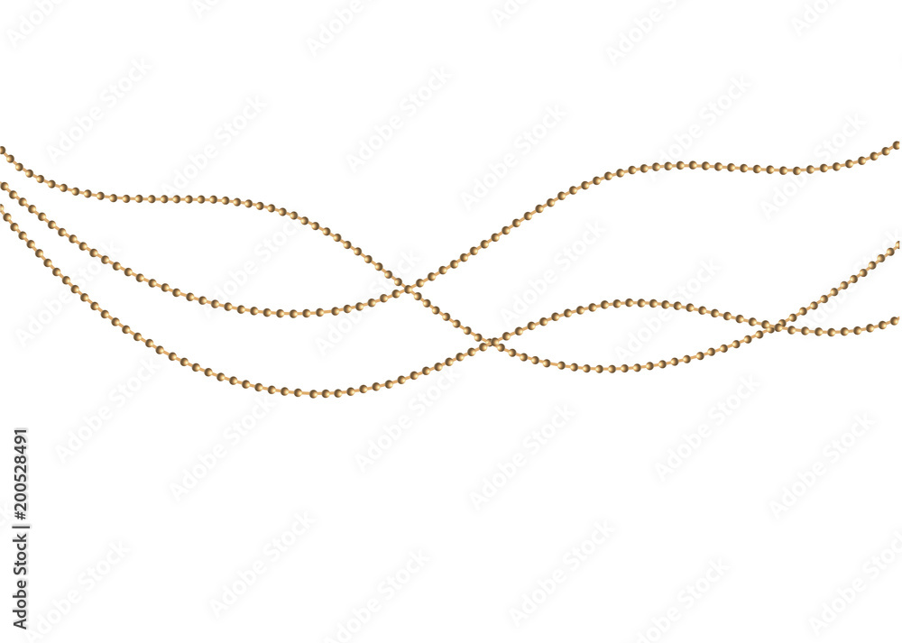 A beautiful chain of Golden color.String beads are realistic insulated. Decorative element of gold bead design.vector illustration. A beautiful chain of Golden color.String beads are realistic insulated. Decorative element of gold bead design.vector illustration.