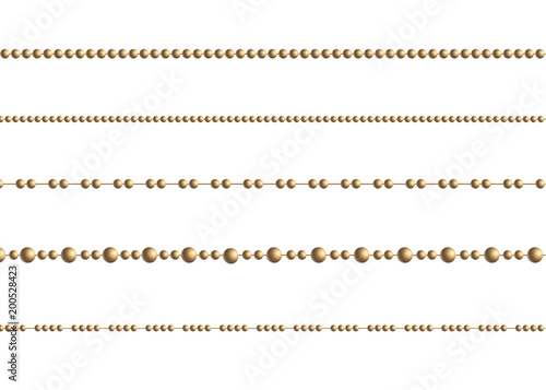 A beautiful chain of Golden color.String beads are realistic insulated. Decorative element of gold bead design.vector illustration.