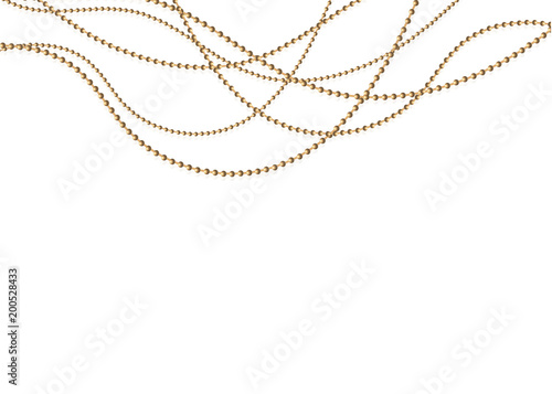A beautiful chain of Golden color.String beads are realistic insulated. Decorative element of gold bead design.vector illustration.