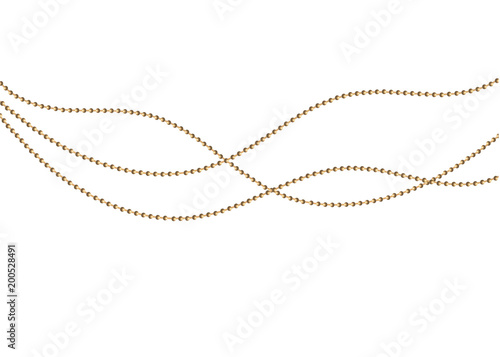 A beautiful chain of Golden color.String beads are realistic insulated. Decorative element of gold bead design.vector illustration.