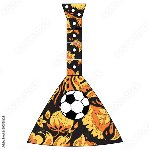 Russian folk musical instrument balalaika and soccer ball. Theme football in Russia.