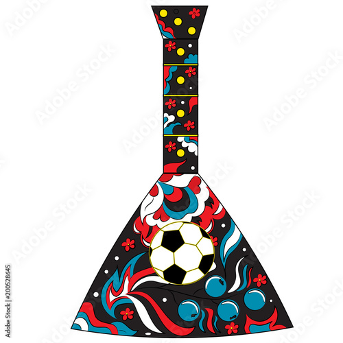 Russian folk musical instrument balalaika and soccer ball. Theme football in Russia.