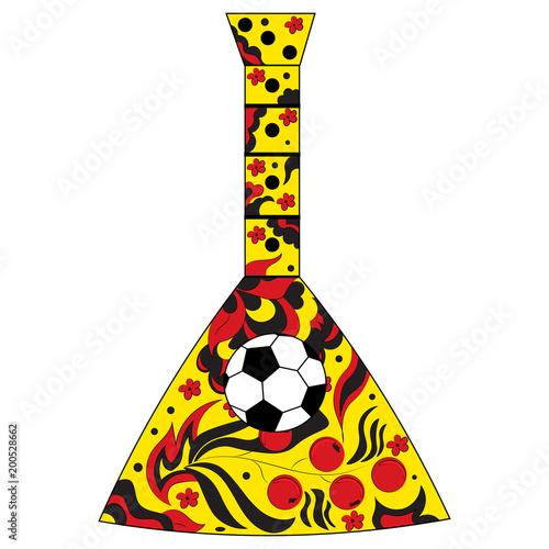 Russian folk musical instrument balalaika and soccer ball. Theme football in Russia.