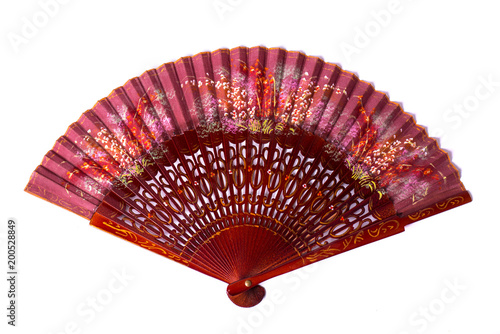  burgundy wooden spanish hand fan  isolated