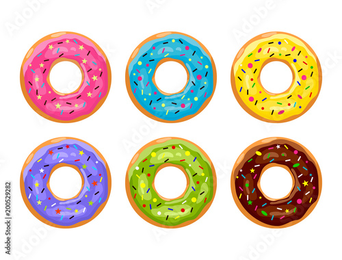 Donuts set isolated on white background in realistic style. Color glazed donuts. Vector illustration