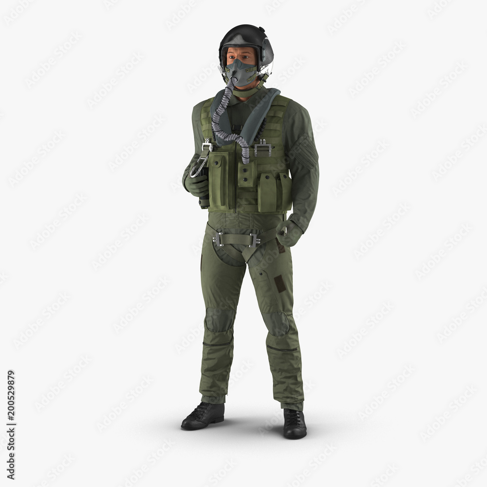 Russian Jet Fighter Military Pilot on white. 3D illustration